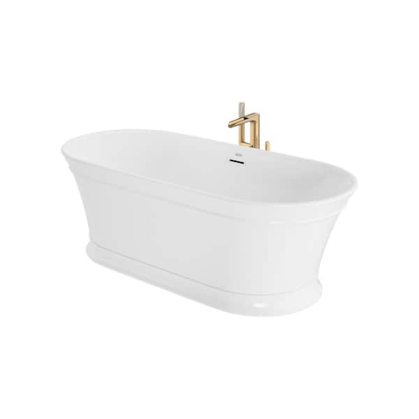 JACUZZI Serafina 67 in. x 31.5 in. Soaking Bathtub with Center Drain in White with Freestanding Tub Filler in Brushed Bronze