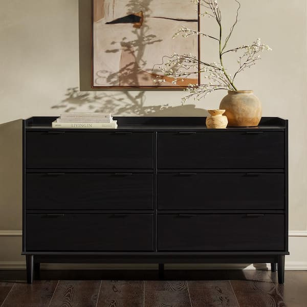 Mid-Century Modern Black 6-Drawer 53 in. Gallery-Top Dresser