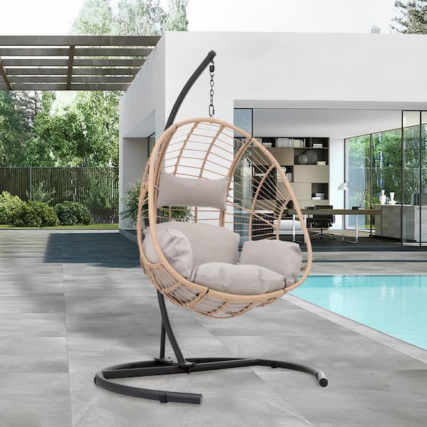 Better homes & gardens lantis patio wicker discount hanging chair with stand and blue cushion