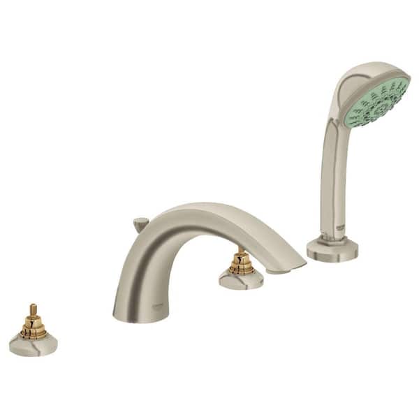 GROHE Arden 2-Handle 4-Hole Deck-Mount Roman Tub Filler with Personal Hand Shower in Brushed Nickel InfinityFinish