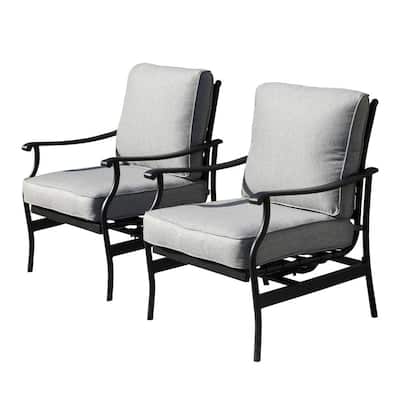 Metal Cushioned Outdoor Dining Chair with Gray Cushion (2-Pack)