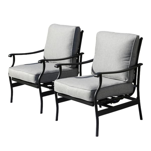 TOP HOME SPACE Metal Cushioned Outdoor Dining Chair with Gray Cushion (2-Pack)
