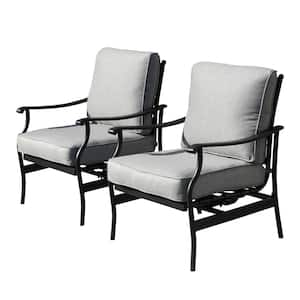 Metal Cushioned Outdoor Rocking Chairs with Gray Cushion (Set of 2)