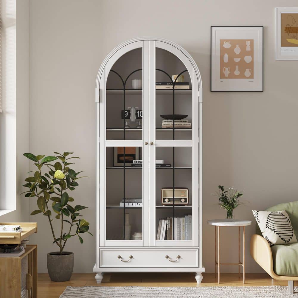 FUFU&GAGA 77.2 in. Tall White Wood 5-Shelf Accent Bookcase with