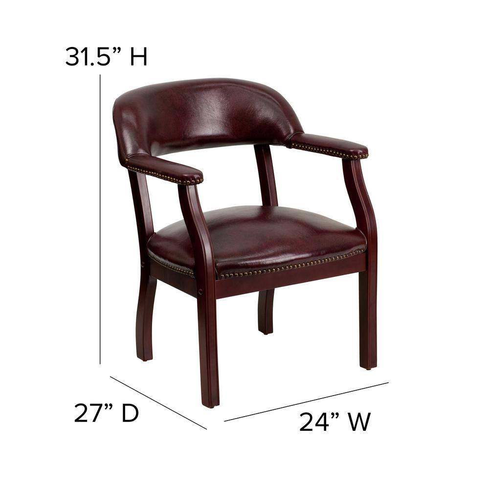 Oxblood Vinyl and Mahogany Traditional Accent Chair
