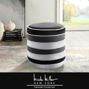 Alicia Black Velvet Tufted Ottoman with Matte Metal Base