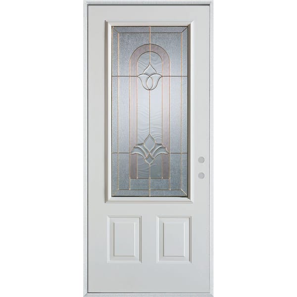 36 in. x 80 in. Traditional Brass 3/4 Lite 2-Panel Prefinished White Left-Hand Inswing Steel Prehung Front Door