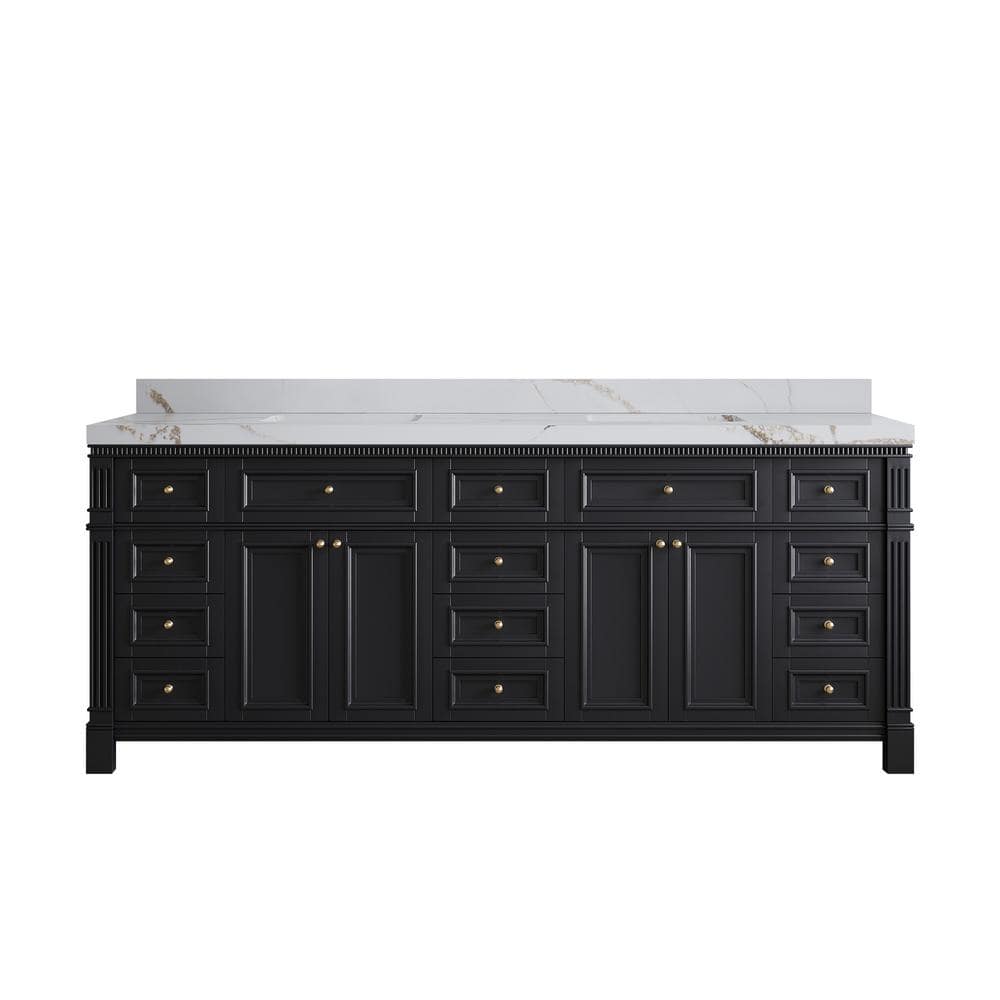 Paris 84 in. W x 22 in. D x 36 in. H Double Sink Bath Vanity in Black with 2 in. Calacatta Gold qt. Top price history on PriceWatchPro