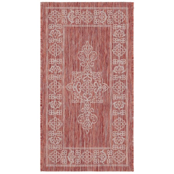 Courtyard Rust/Ivory 2 ft. x 4 ft. Border Medallion Indoor/Outdoor Area Rug