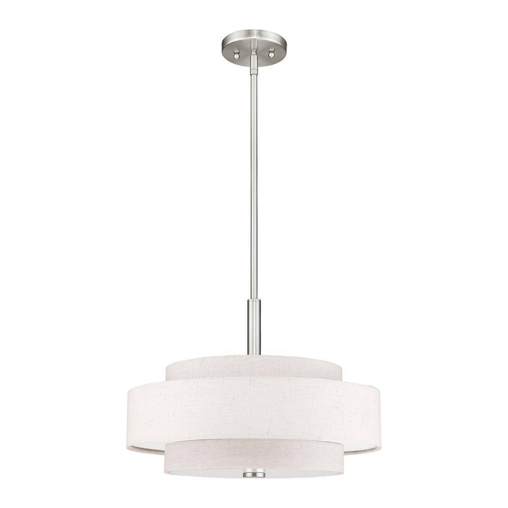 Brushed Nickel 4-Light Drum Pendant with Oatmeal Shade