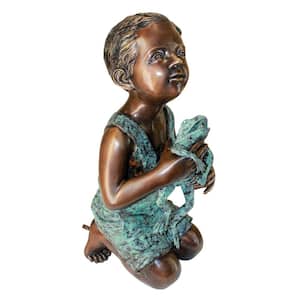 New Friend, Boy with Frog Cast Bronze Piped Spitting Statue