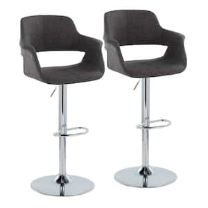Vintage Flair 47.25 in. Charcoal Fabric and Chrome High Back Adjustable Bar Stool with Oval Footrest (Set of 2)