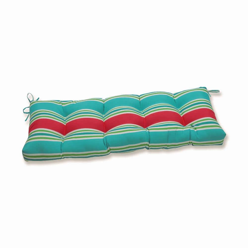 Pillow Perfect Striped Rectangular Outdoor Bench Cushion In Green 