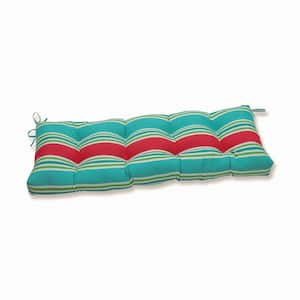 Striped Rectangular Outdoor Bench Cushion in Green