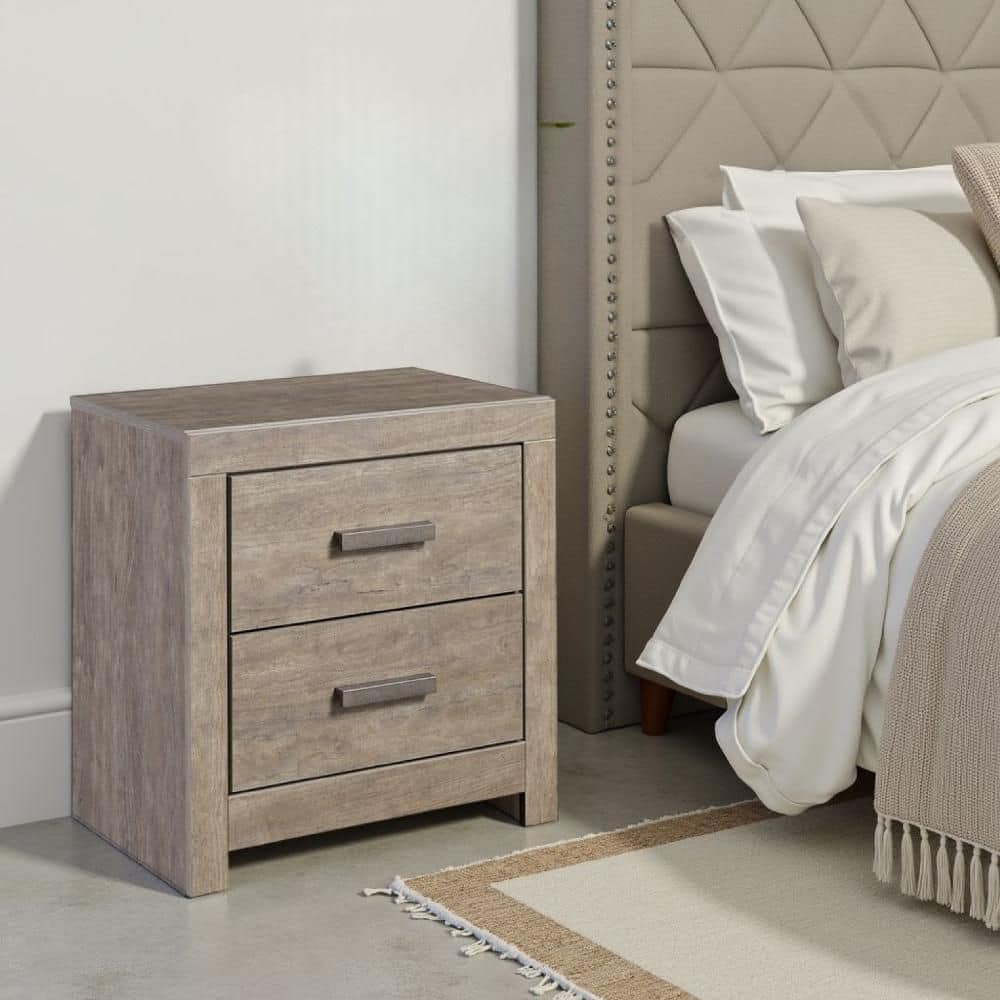 Kulv Gray and Pewter 2 Drawer 15.35 in. W Nightstand