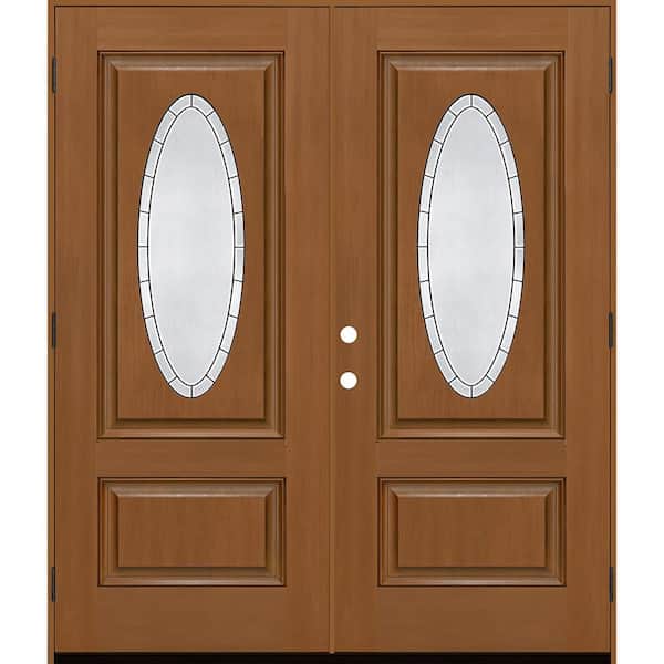 Regency 72 in. x 80 in. 3/4L Oval Empire Deco Glass RHOS Autumn Wheat Fiberglass Double Prehung Front Door w-4-9/16Jamb