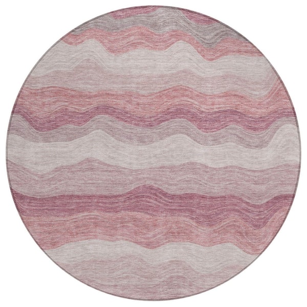 Chantille Machine Washable Indoor/Outdoor Abstract ACN2397 Salmon 8 ft. x 8 ft. Round Rug