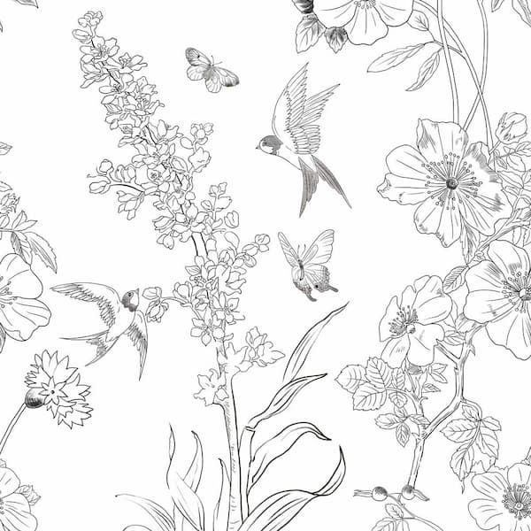 Jeedeson Floral Bird Peel and Stick Removable Wallpaper Self Adhesive Paper for Cabinet/Wall 17.3 in. x 9.8 ft. Cover 14.2sq.ft.