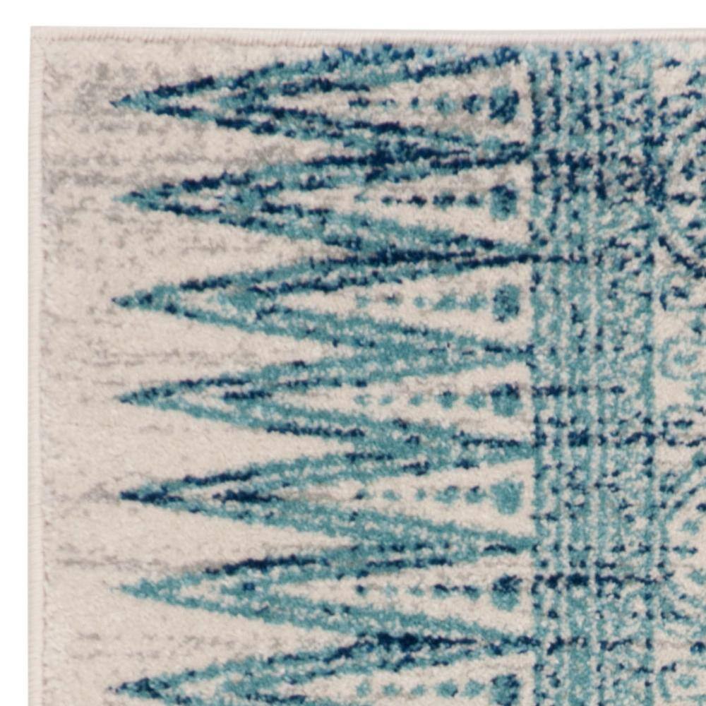 Ivory and Turquoise High Pile Synthetic Area Rug