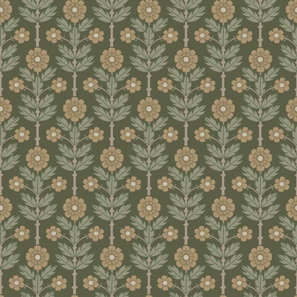 Aya Green and Beige Floral Non-pasted Wallpaper