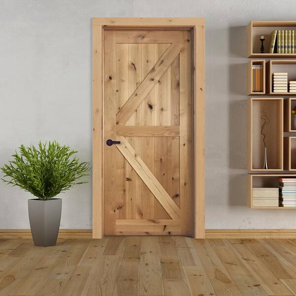 24 in. x 80 in. K Frame Right-Handed Solid Core Unfinished Knotty Alder Wood Single Prehung Interior Door with Casing