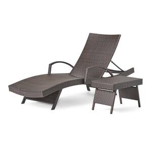 Miller Multi-Brown Armed 2-Piece Faux Rattan Outdoor Patio Chaise Lounge and Table Set