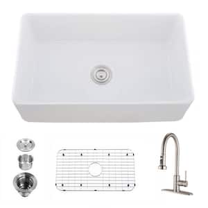 33 in. Single Basin Ceramic Farmhouse Kitchen Sink with Brushed Nickel Faucet