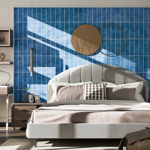Blue 9 in. x 11.4 in. SPC&PVC Peel and Stick Backsplash, Heat and Water Resistant Glazed-Ceramic Finish Tiles (10-Pack)