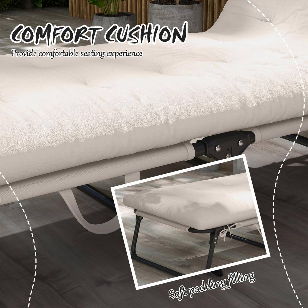 Beige Folding Chaise Lounge with Cushions and Side Pocket