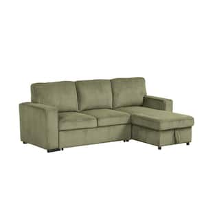 Roseshire 92.5 in. Straight Arm 1-Piece Corduroy Fabric Reversible L Shaped Sectional Sleeper Sofa in Green