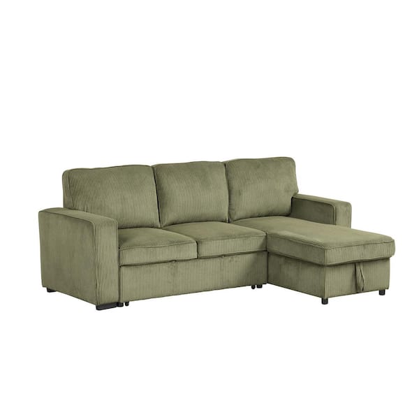 Furniture of America Roseshire 92.5 in. Straight Arm 1-Piece Chenille Reversible L Shaped Sectional Sleeper Sofa in Green