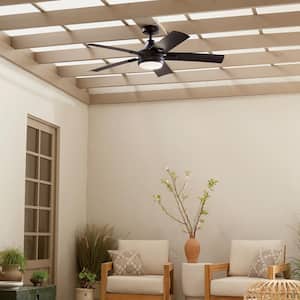 Tide WeatherPlus 52 in. Integrated LED Outdoor Satin Black Downrod Mount Ceiling Fan with Remote Control
