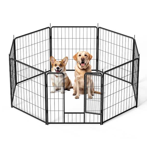 COOLSHARK 57 in. W x 24 in. H. Outdoor No Dig Decorative 8 Panels Metal Fence with Anti-Rust Coating, Garden Fence, Black