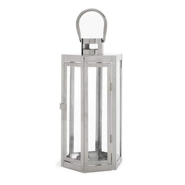 Noble House Brianna 6.5 in. x 16 in. Silver Stainless Steel Lantern