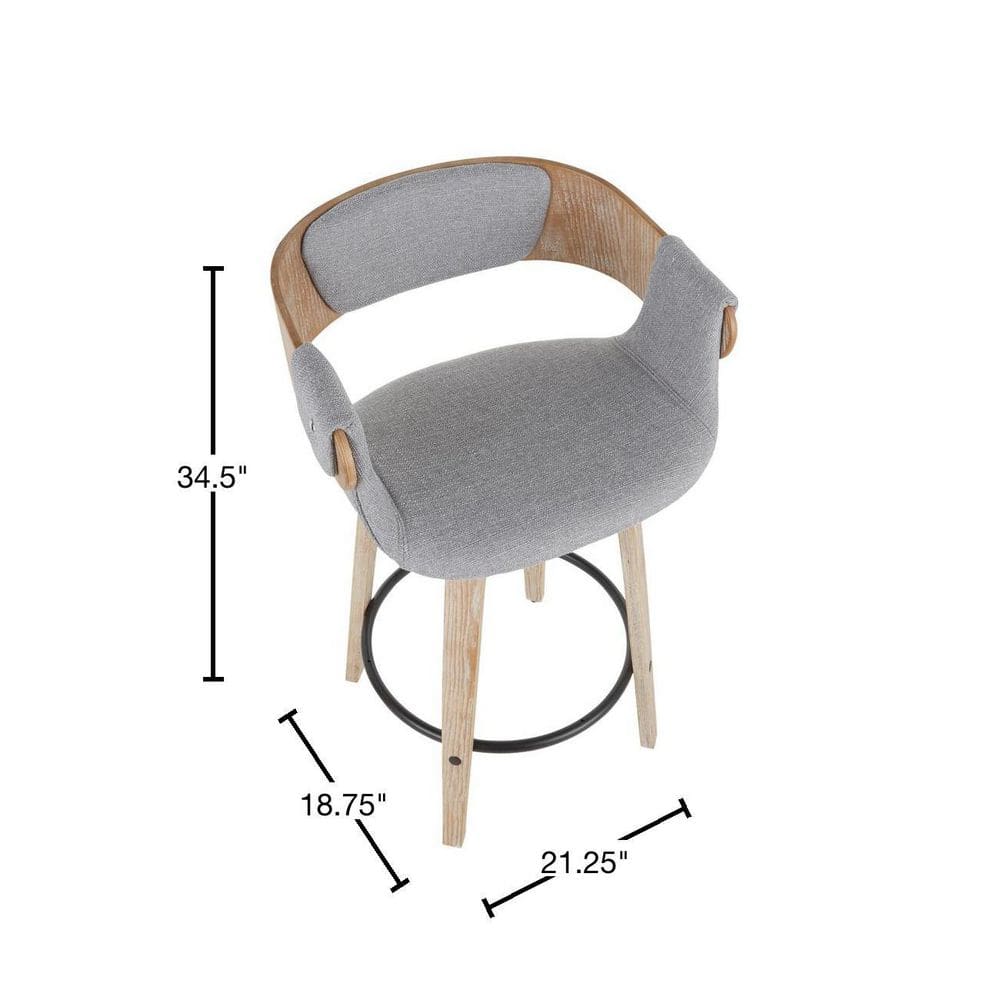 Elisa 18.75'' Gray and Gold Mid Century Modern Swivel Counter Stool