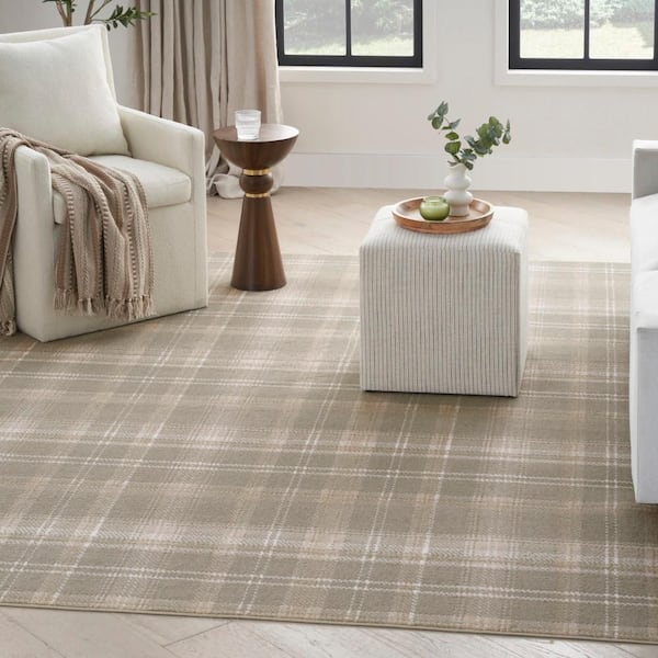 Grafix Olive 7 ft. x 10 ft. Plaid Contemporary Area Rug