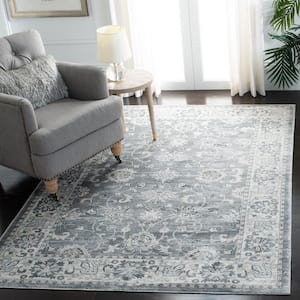 Isabella Gray/Cream 5 ft. x 8 ft. Speckled Floral Border Area Rug