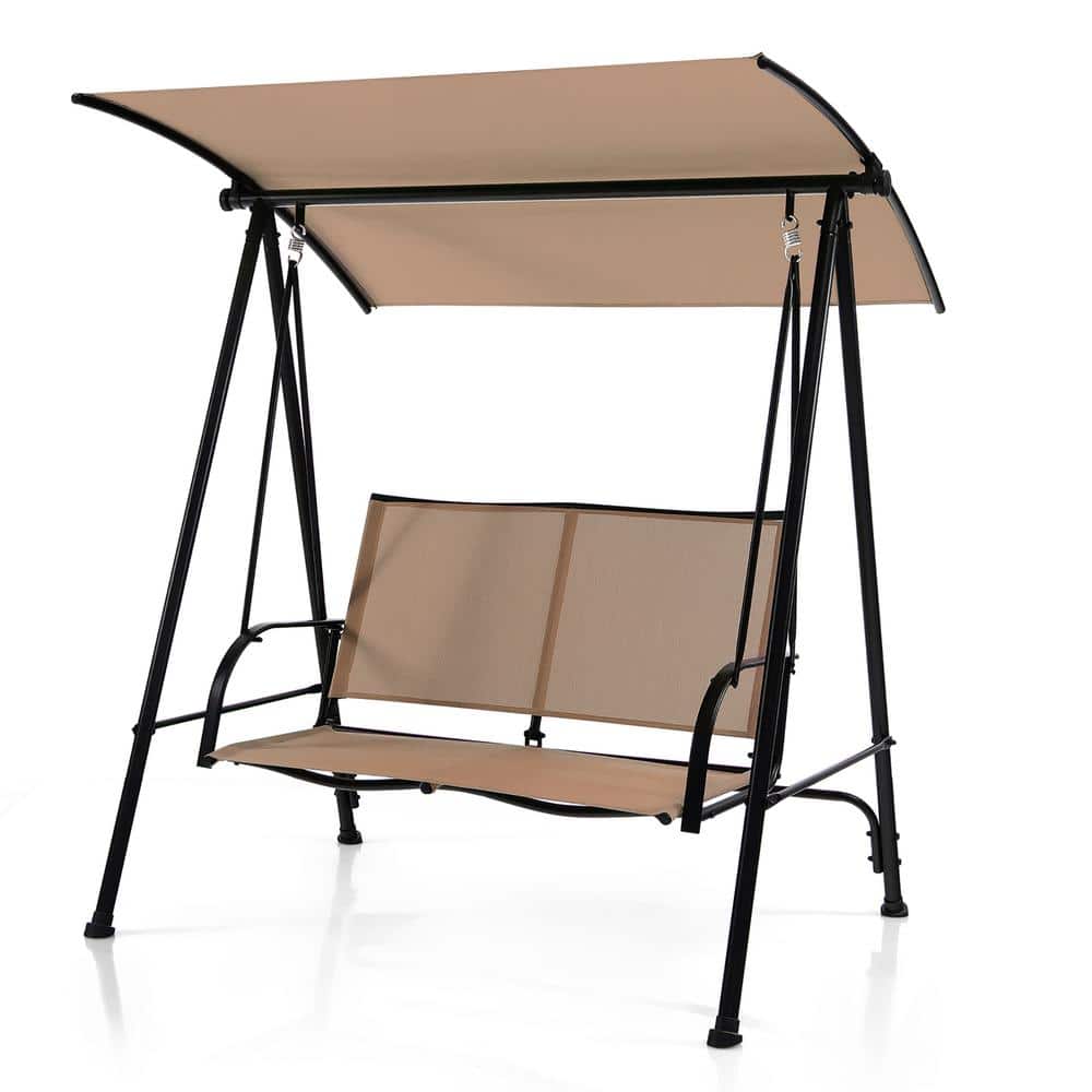 2-Seat Metal Patio Swing Porch Swing with Adjustable Canopy for Garden Dark Beige price history on PriceWatchPro