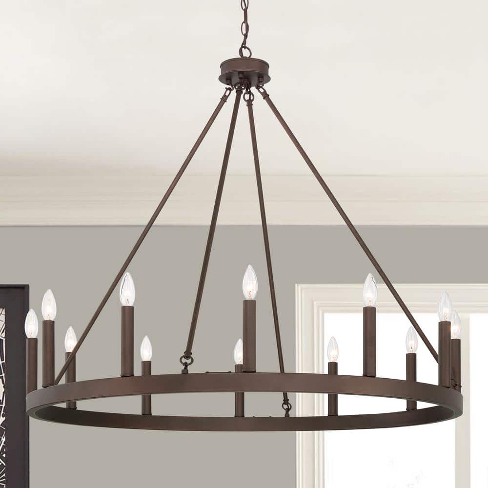 Oil Rubbed Bronze 12-Light Wagon Wheel Chandelier