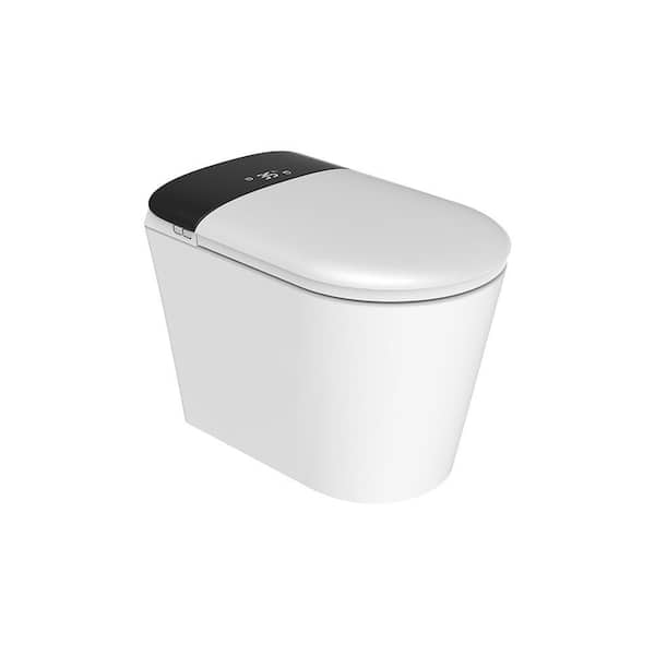 12 inch 1-piece 1.06 GPF Single Flush Round Toilet in Black White Heated Seat with Auto Flaush, Auto Open/Close