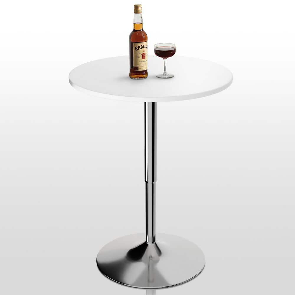 White Round Wood Bar Height Outdoor Bistro Table with Adjustable Chrome Stand and Rotation (Dia. 23.5 in. ) price history on PriceWatchPro