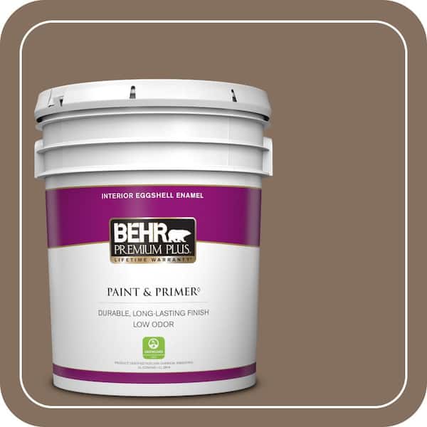 BEHR PREMIUM PLUS 5 gal. #N230-6 Whiskey Barrel Eggshell Enamel Low Odor Interior Paint & Primer