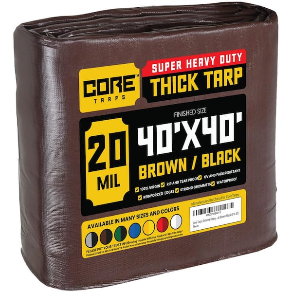 CORE TARPS 40 ft. x 40 ft. Brown/Black 20 Mil Heavy Duty Polyethylene Tarp, Waterproof, UV Resistant, Rip and Tear Proof