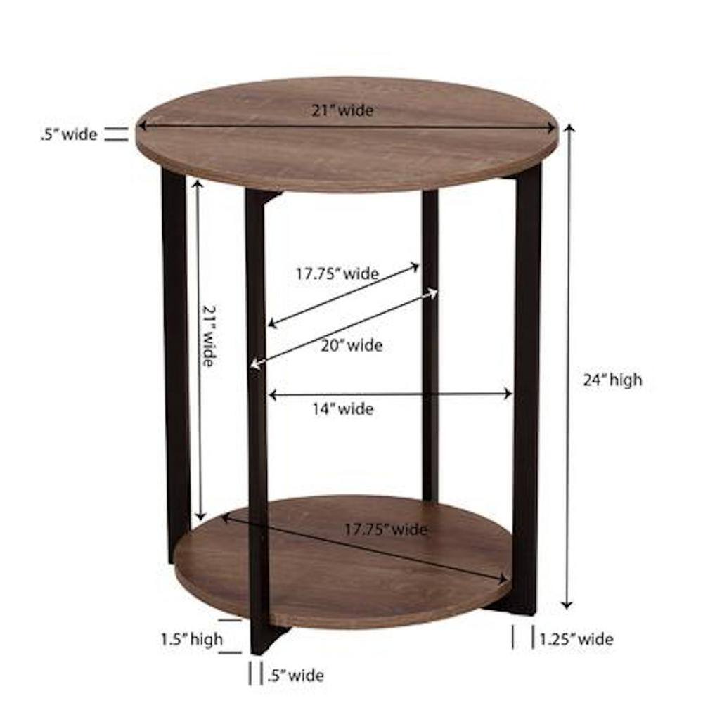 Ashwood Round 20" End Table with Black Metal Frame and Storage Shelf