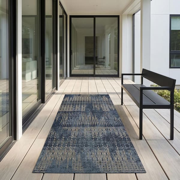 Dolce Blue Nile Indigo 2 ft. x 8 ft. Transitional Flatwoven Abstract Polypropylene Runner Indoor/Outdoor Area Rug