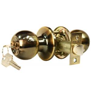 Antique Brass Entry Door Knob with 4 KW1 Keys Keyed Alike (2-Pack)