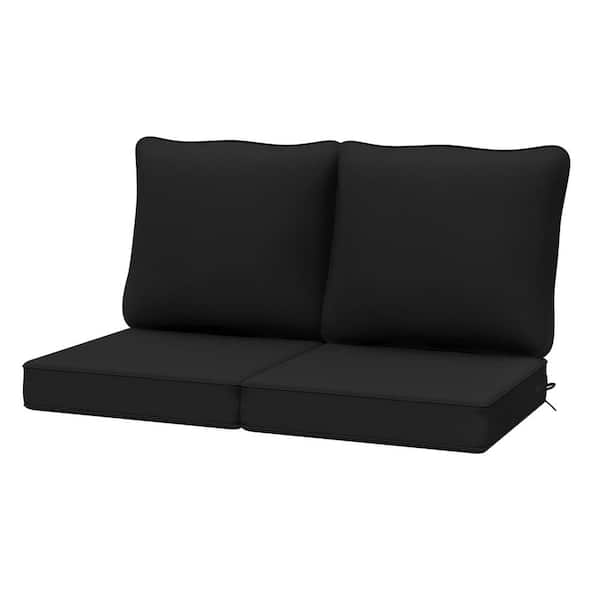 UPHA 22 in. x 24 in. Outdoor Deep Seating Lounge Chair Cushion, Thicken Pad Chair Cushion Set in Black (2-Pack)