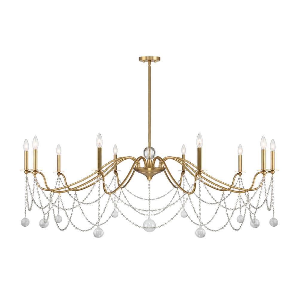 Mariposa Warm Brass 10-Light Chandelier with Crystal Beads