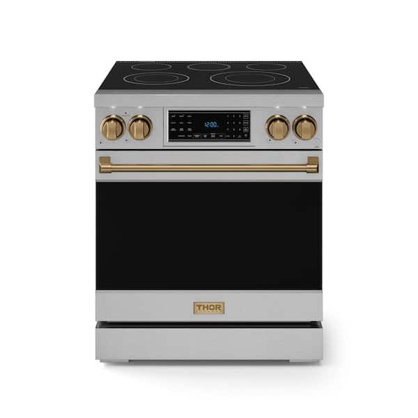 Thor Kitchen Gordon Ramsay Series 30 in. 5-Burner Elements Freestanding Electric Range in Stainless Steel and Bronze with Air Fryer
