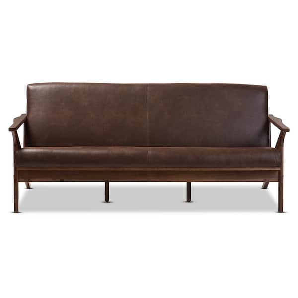 Baxton Studio Bianca 72.1 in. Dark Brown Fabric 4-Seater Cabriole Sofa with Wood Frame